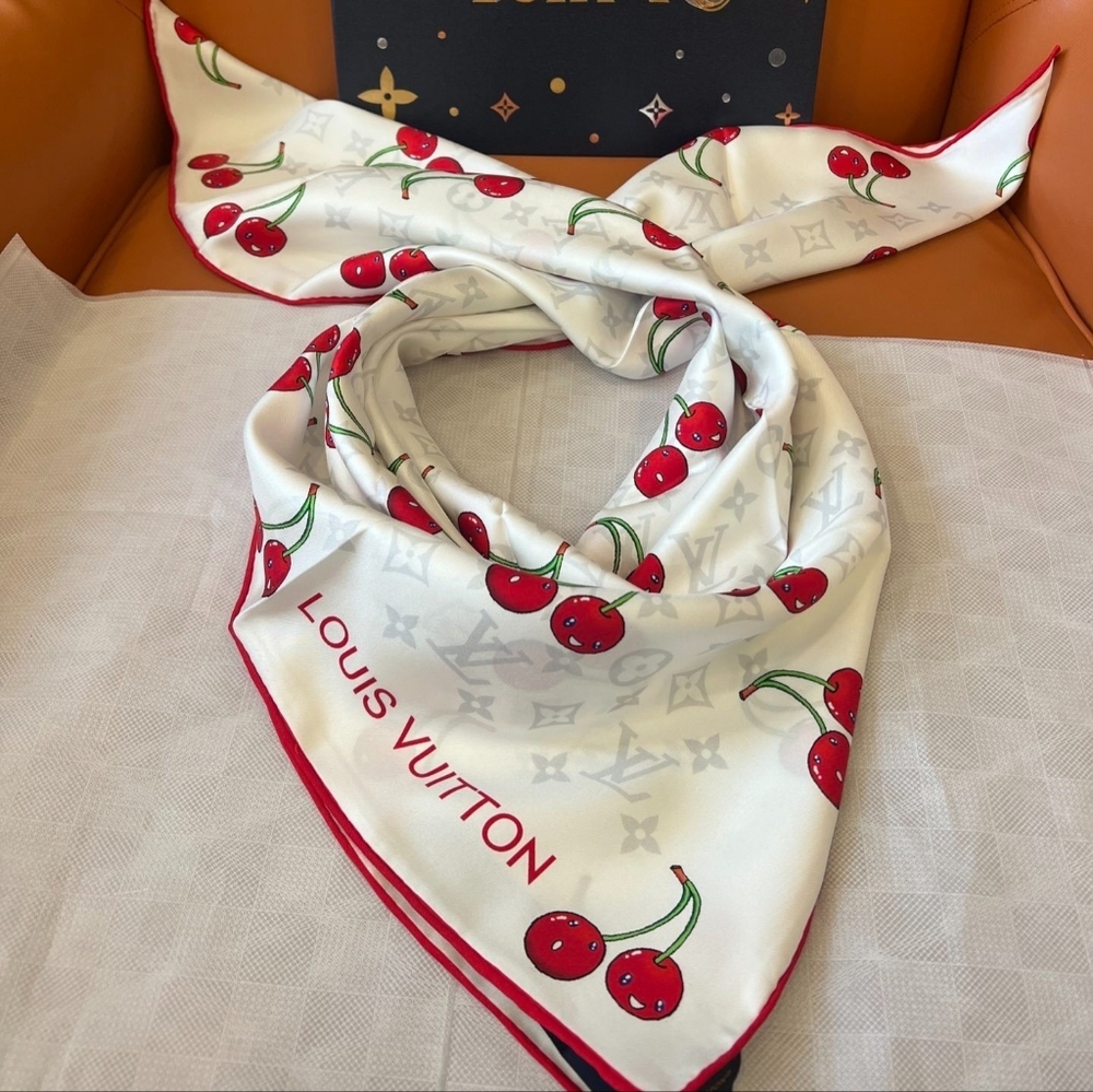 Cherry Print Scarf in White and Red